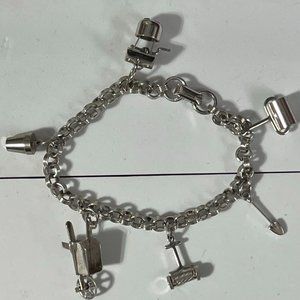 Vintage 1950s Coro Silver Charm Bracelet Garden Theme